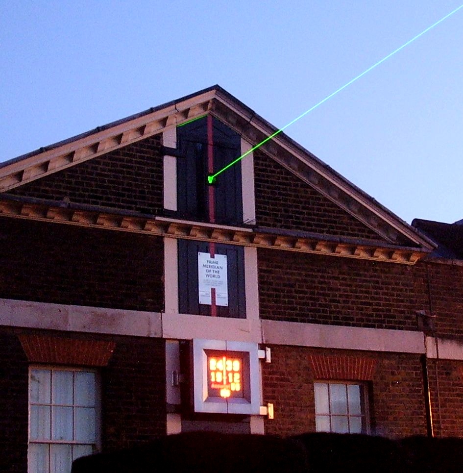 Royal Greenwich Observatory. The Laser marks the zero meridian line and is projected northward over London. (credit:- Mark Hamilton)