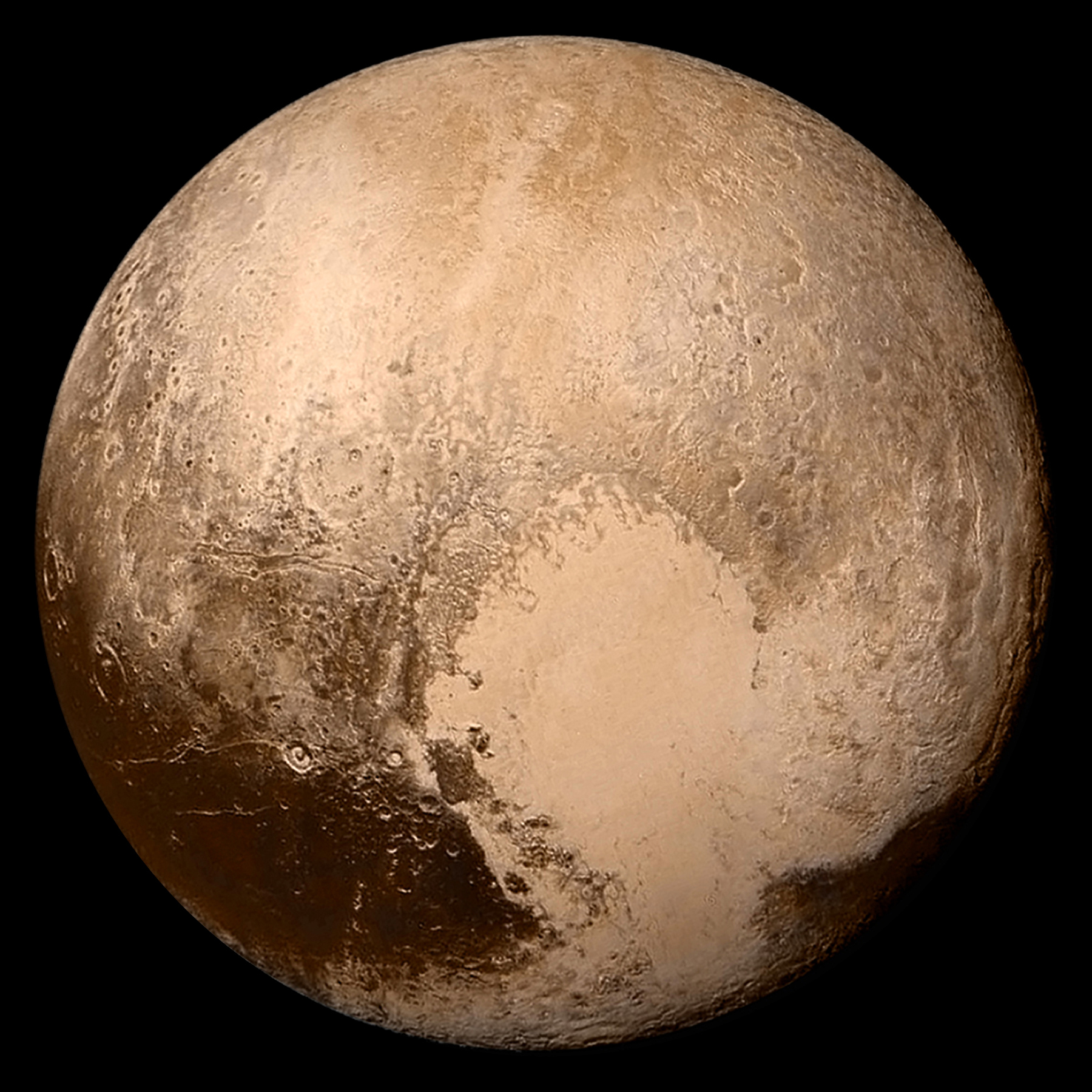 Pluto as imaged by the New Horizons space probe (credit:- NASA/Johns Hopkins University Applied Physics Laboratory/Southwest Research Institute)